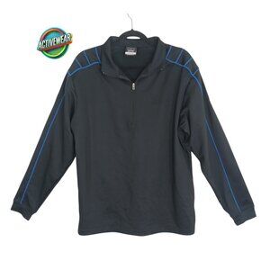 Nike Golf Black Dri-FIT Men’s 1/4 Zip Pullover Black Long Sleeve Blue Trim Sz L